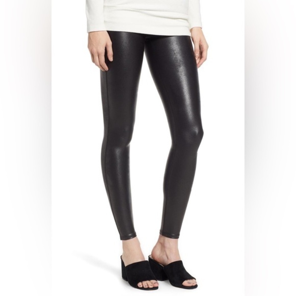 SPANX black faux leather leggings large